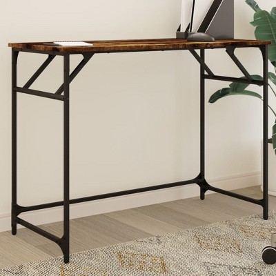 vidaXL Desk Smoked Oak 39.4 in.x17.7 in.x29.9 in. Engineered Wood and Powder-coated Steel