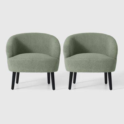 WestinTrends Alexandria 29" Wide Mid Century Modern Faux Shearling Barrel Accent Arm Chair (Set of 2)