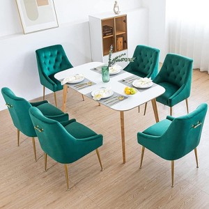 DYHOME Modern Dining Chairs Set of 6, Mid Century Dining Chairs with 5.12” Cushions, Velvet Upholstered Dining Chairs with Back Pull Rod - 1 of 4