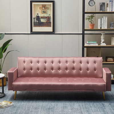 Modern Convertible Futon Sleeper with Mattress, Sturdy Metal Frame & Legs, Foldable Backrest Sofabed