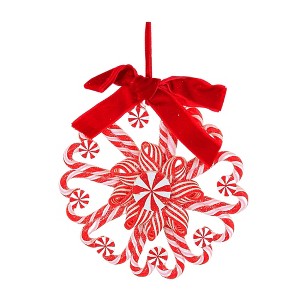 5.0 Inch Peppermint Wreath Red And White Tree Ornaments - 1 of 3