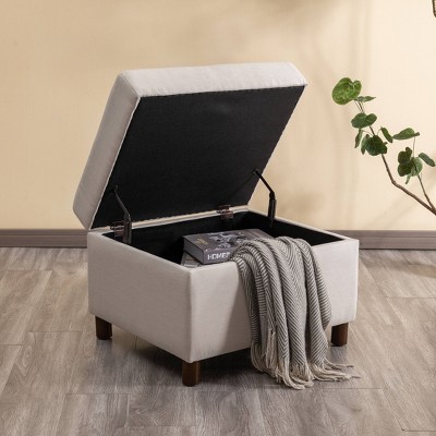 25" Wide Rectangle Storage Ottoman with Wood Legs and Hinged Lid - WOVENBYRD