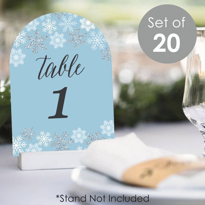 Big Dot of Happiness Winter Wonderland - Snowflake Holiday Party and Winter Wedding Double-Sided 5 x 7 inches Cards - Table Numbers - 1-20, 2 of 9