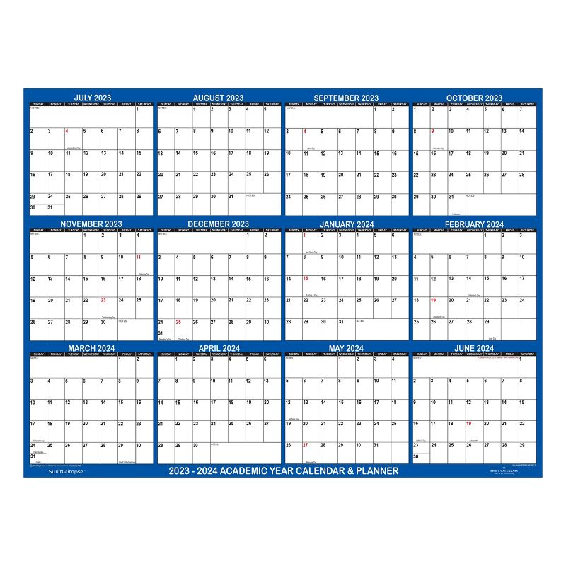 SwiftGlimpse 2023-2024 Academic Year Calendar &#38; Planner 32&#34;x48&#34; Navy Blue, 1 of 5