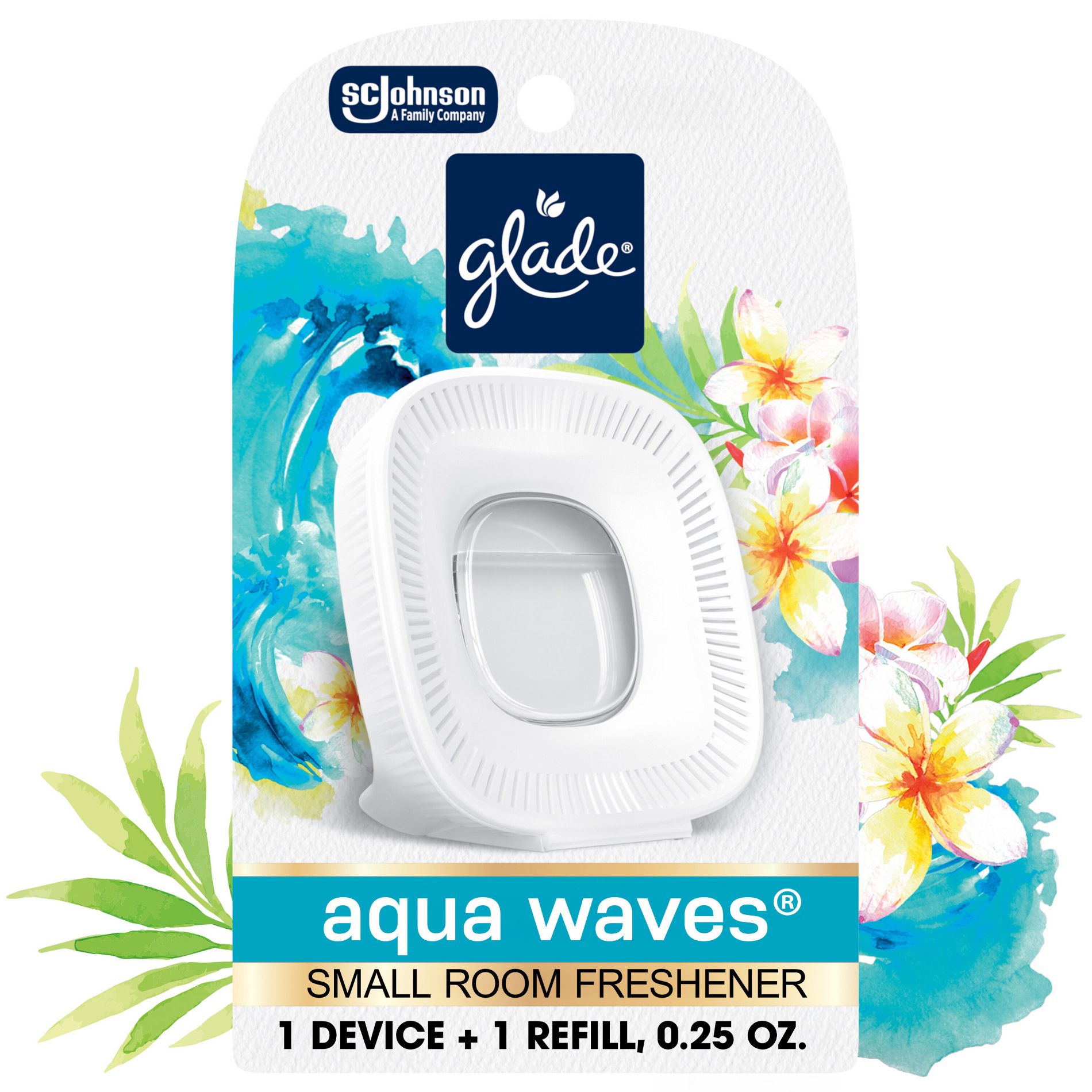 Glade Small Room Freshener Starter Kit for Bathrooms & Small Spaces - Aqua Waves - 0.25oz: Oil, Non-Powered, Sea Salt