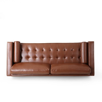 Cognac Brown Faux Leather Tufted 3-Piece Sofa and Club Chair Set