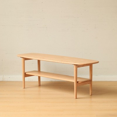 CAVINAS 2-Tier Oak Solid Wood Coffee Table with Storage Shelf,Simple Rectangular Tea Table,Center Table for Living Room,47"