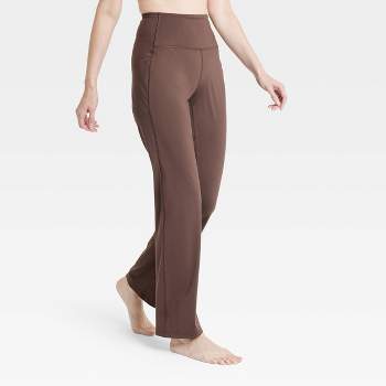 Target Brown Yoga Pants. Size Medium. waistband can - Depop