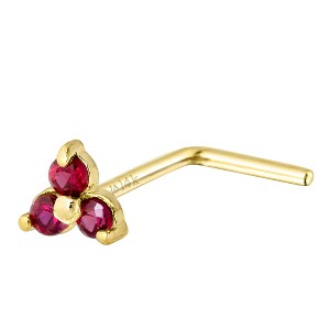 Jewelry Avalanche 3-stone Ruby L-shape Nose Stud 22G Solid 14K Gold - 1 of 4