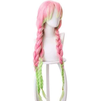 Unique Bargains Women's Wigs 31" Pink Green with Wig Cap