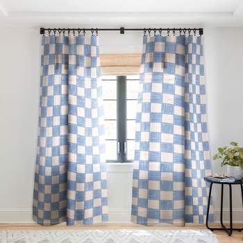 Schatzi Brown Alice Check Powder Single Panel Sheer Window Curtain - Deny Designs