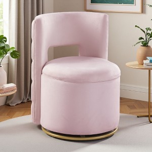 Standard Velvet Curved Accent Chair with 360-degree Swivel and Gold Metal Base - 1 of 4