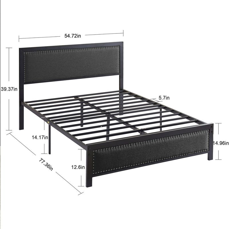 VECELO Metal Bed Frame with Linen Upholstered Headboard, Platform Bed with 12.6 in. Under Bed Storage and Nailhead, 2 of 6