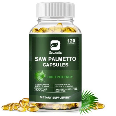 B Beworth Saw Palmetto Supplement - Advanced Herbal Complex for Hair Health and Urinary Support - 120 Capsules