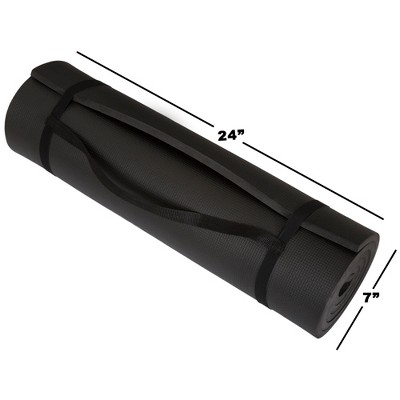 Extra Thick Black Foam Yoga Mat with Carrying Strap