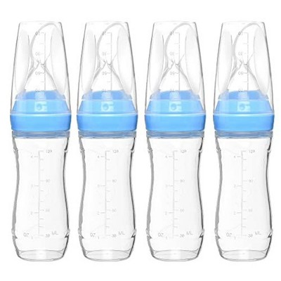 Image of Goji Baby 4 oz Silicone Baby Food Dispensing Spoon 4 Pack - Great for 4+ Month Infants - Includes Stopper (Blue)