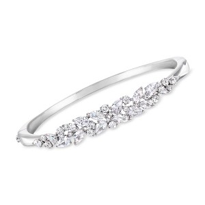 Ross-Simons Rhodium-Plated Floral Cluster Bangle Bracelet With 6.30 ct. t.w. Czs - 1 of 3