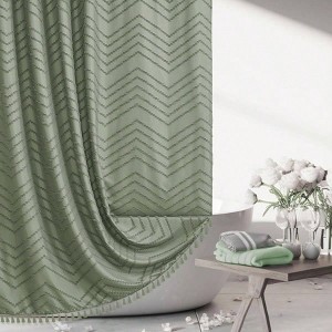 Sage Green Shower Curtain Bathroom Boho Textured Tufted Elegant Waterproof 72 inchx 72 inch - 1 of 4