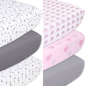 The Peanutshell Celestial Stars and Pink Elephant Fitted Crib Sheets for Girls, 6-Pack Set  | Grey, Pink - 1 of 4