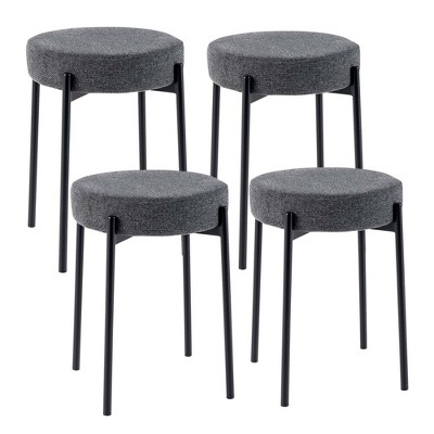 Costway Bar Stools Set of 4 Home Upholstered Stools with Metal Legs & Anti-slip Foot Pads Dark Grey/Light Grey/Beige