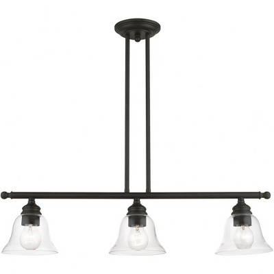 Black Steel 3-Light Chandelier with Clear Glass Shades