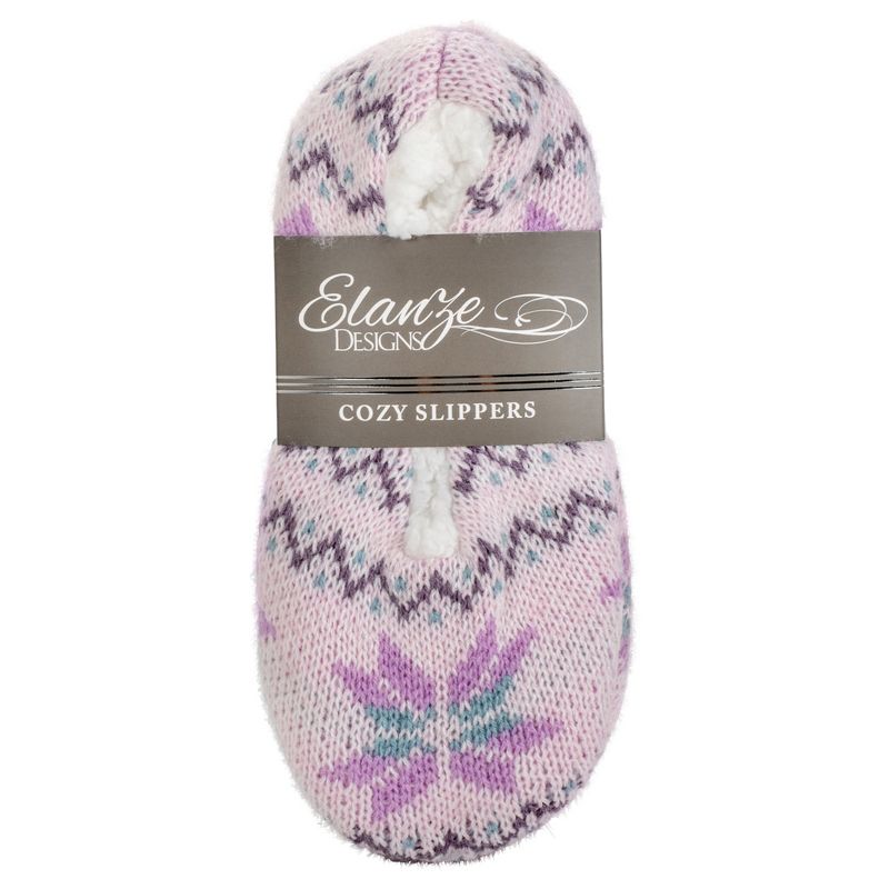 Elanze Designs Lilac Purple Nordic Snow Womens Plush Lined Cozy Non Slip Indoor Soft Slippers - Large, 3 of 7