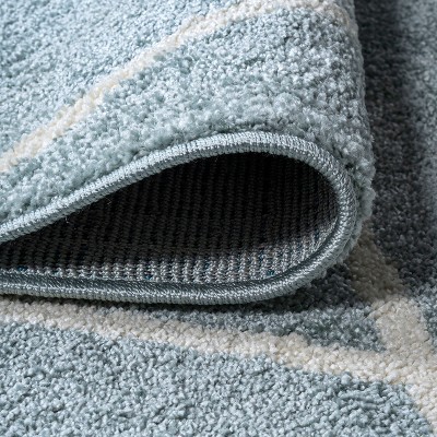 Light Blue and White Diamond Trellis Synthetic Area Rug - 2x10 Feet