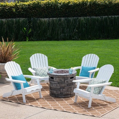 Maison 5pc Acacia Wood and Light Weight Concrete Adirondack Chair and Fire Pit Set - Christopher Knight Home