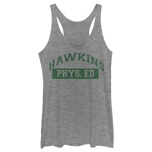 Women's Stranger Things Hawkins Phys. Ed Costume Racerback Tank Top - 1 of 3