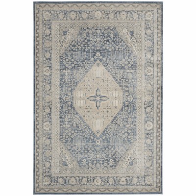 Vintage Blue Synthetic 4' x 6' Easy-Care Rectangular Area Rug
