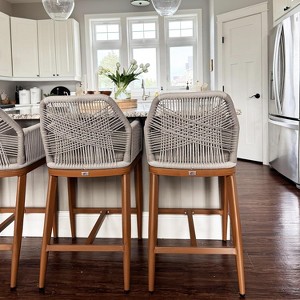 PURPLE LEAF Counter Height  Sunbrella Stools Set of 2 Modern Rattan Wicker with High Back Arms for Outdoor - 1 of 4