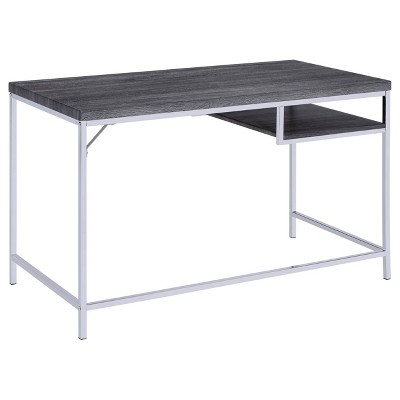 Weathered Gray and Chrome Home Office Desk with Drawer
