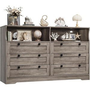 Homhougo 55"  6-Drawer Wood Dresser, Modern Storage Organizer for Bedroom, Living Room, Closet & Entryway - 1 of 4