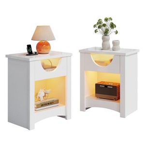 Bestier Nightstands Set of 2 with Charging Station, Modern LED End Table Bedside Table with Drawer for Bedroom & Living Room - 1 of 4