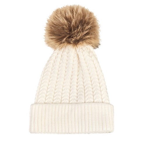 Winter White Pop Pom Pom Beanie Hat