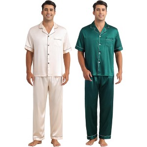 INSPIRE CHIC Men's 2 Pack Casual Sleepwear Short Sleeve Satin Pajamas Sets - 1 of 4