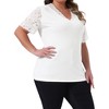 Women's Plus Size Summer V Neck Short Sleeve Elegant Lace Ribbed Knit Tunic Blouse - Agnes Orinda - 2 of 4