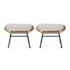Gulches Faux Rattan Outdoor Patio Ottoman with Cushion (Set of 2),Beige+Brown - 3 of 4