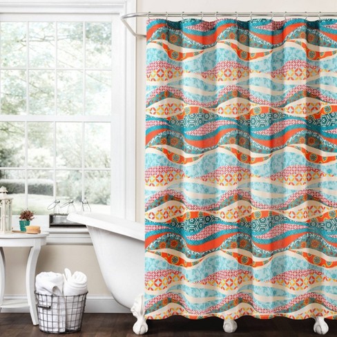 Coral and turquoise clearance shower curtain