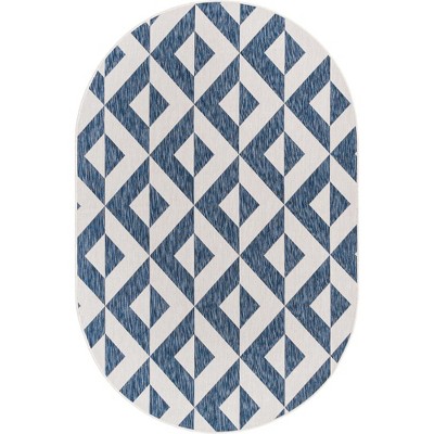 Costa Cape Easy-Care Oval Outdoor Blue Geometric Rug
