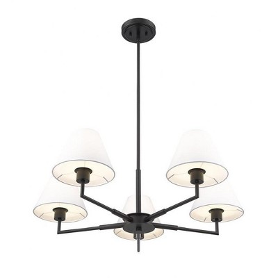 Matte Black 5-Light Chandelier with White Fabric Shades