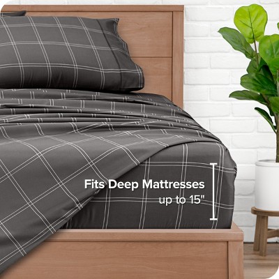 Twin XL Grey and White Plaid Microfiber Sheet Set