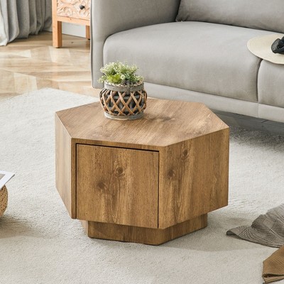 Kumasinova 20.3" Unique Hexagon Coffee Table with Drawer,Modern MDF Geometric End Table,Center Table for Living Room,Living Room Furniture,Wood