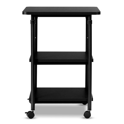 Black Adjustable 3-Tier Steel and Wood Rolling Printer Cart
