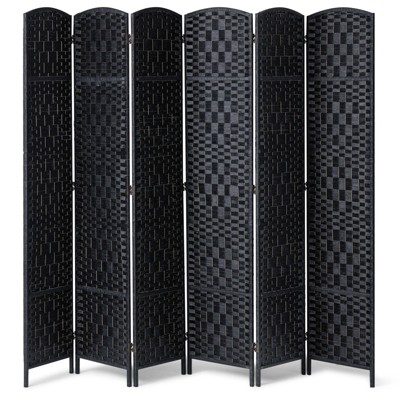 VEVOR 6 Panel Room Divider, Hand-Woven Folding Privacy Screens with Hinges, Portable and Freestanding Partition Room Dividers and Wall Divider,Black