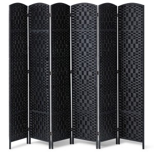 VEVOR 6 Panel Room Divider, Hand-Woven Folding Privacy Screens with Hinges, Portable and Freestanding Partition Room Dividers and Wall Divider,Black - 1 of 4