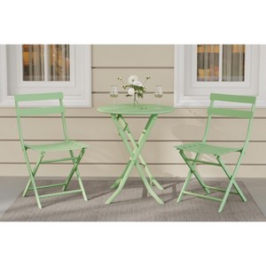 3-Piece Outdoor Bistro Set, Foldable Steel Table & 2 Chairs, Rust-Resistant Patio Café Set for Balcony, Porch, or Garden – 330lb Capacity - 1 of 4