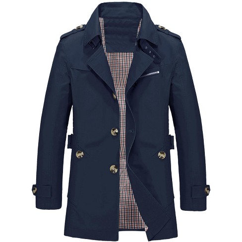 Men's Classic Lapel Long Trench Coat Jacket Windbreaker