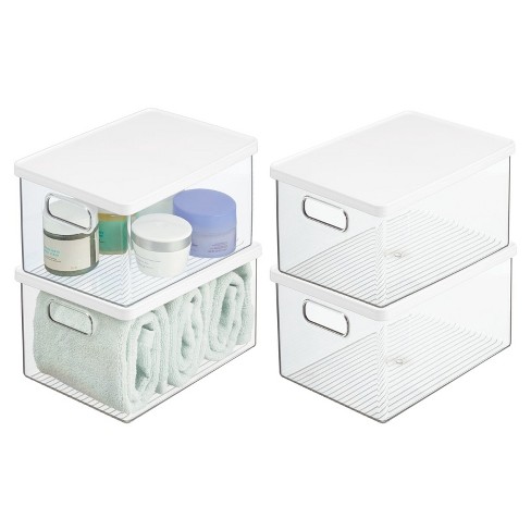 MDesign Plastic Storage Bin Box Container, Lid and Handles - 4 Pack,  Clear/Clear
