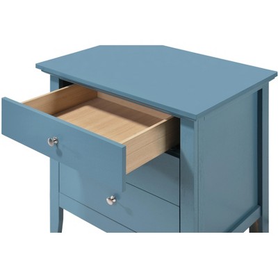 Teal 3-Drawer Solid Wood Nightstand with Nickel Hardware
